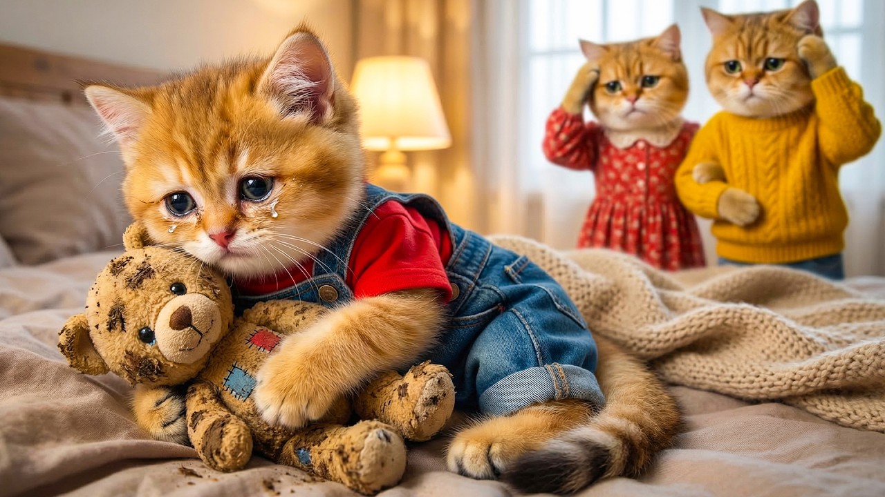 Ginger Kitten Makes the Teddy Bear Dirty and Gets Caught by Mama Cat! 🐾