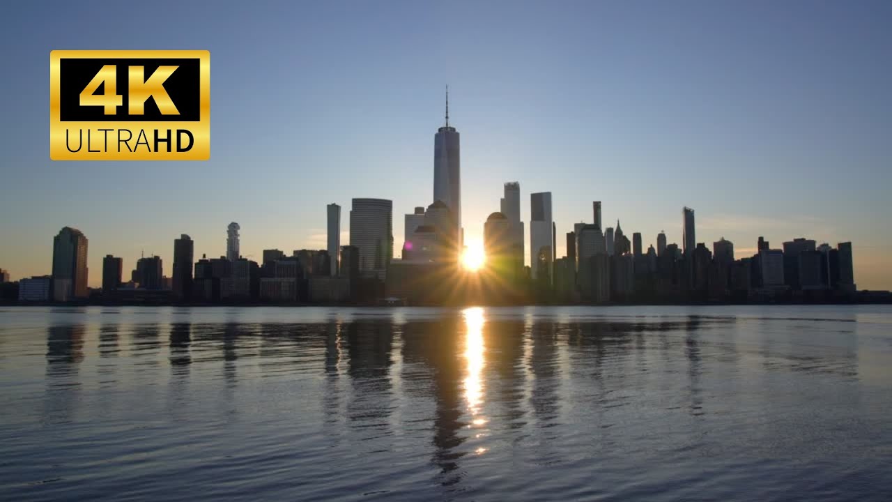 🌅 Sunrise Over Manhattan 4K | Gentle Waves, Birds & Ambient Music for Calm & Focus