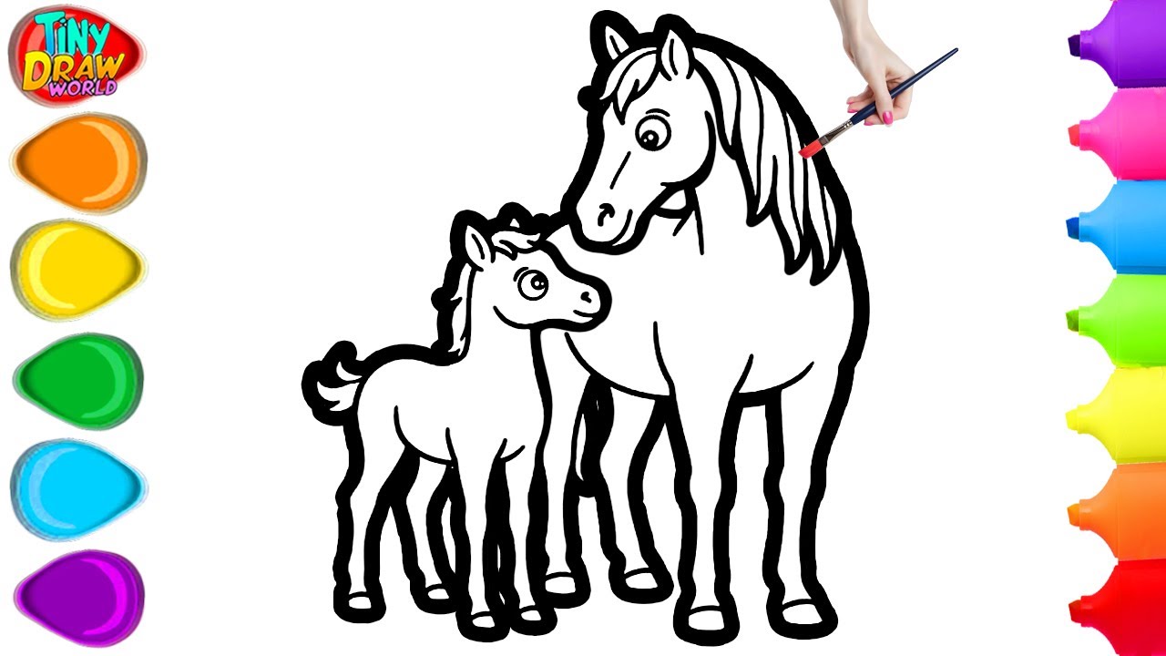 How To Draw Cute Baby & Mother Horse | Easy Step By Step Tutorial