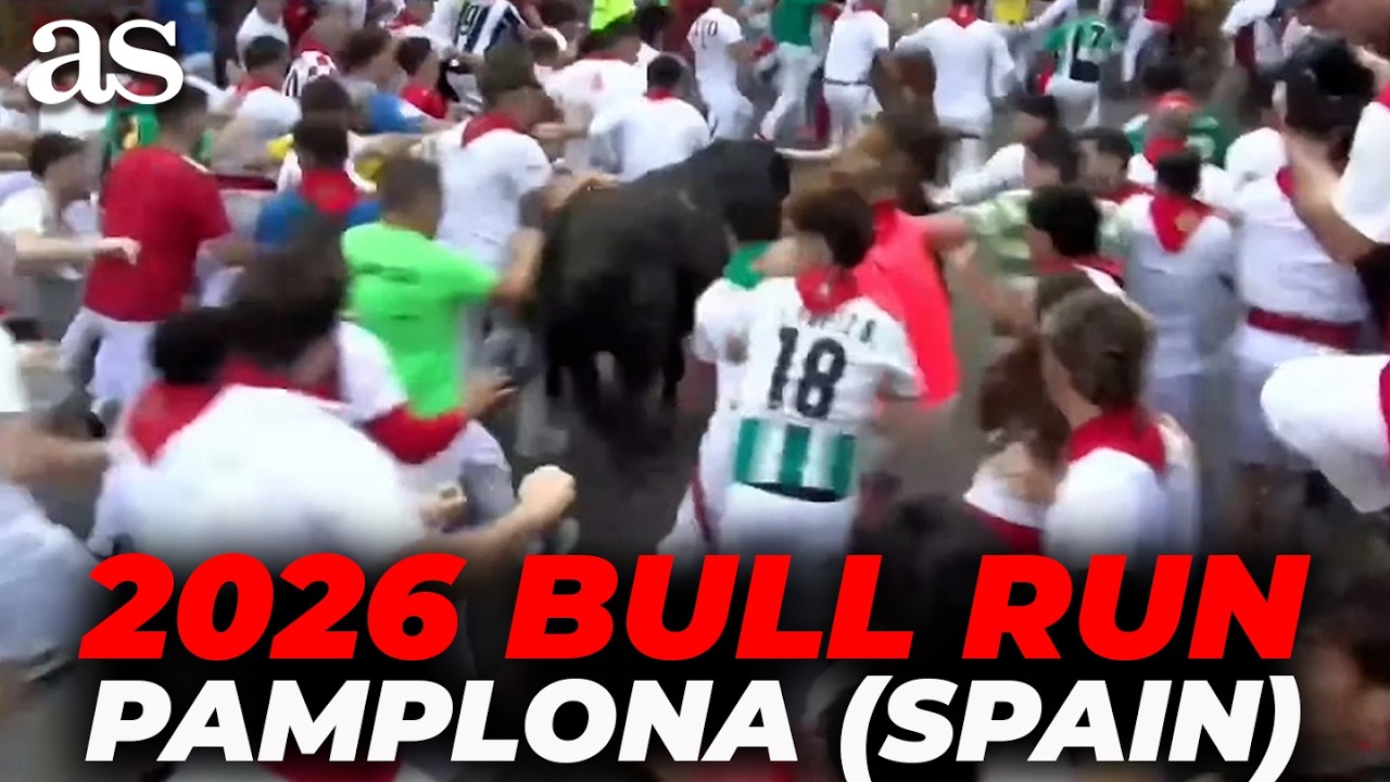 NAPIĘCIE podczas TŁOCZNEJ 6. GONITWY BYK&Oacute;W SAN FERM&Iacute;N 2026 z BYKAMI LA PALMOSILLA | 12 LIPCA