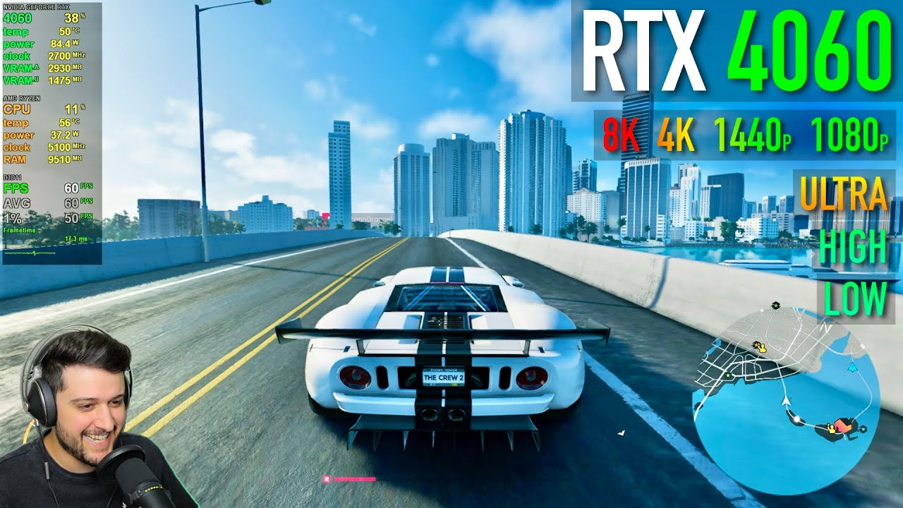 RTX 4060 - The Crew 2 - 1080p, 1440p, 4K, 8K