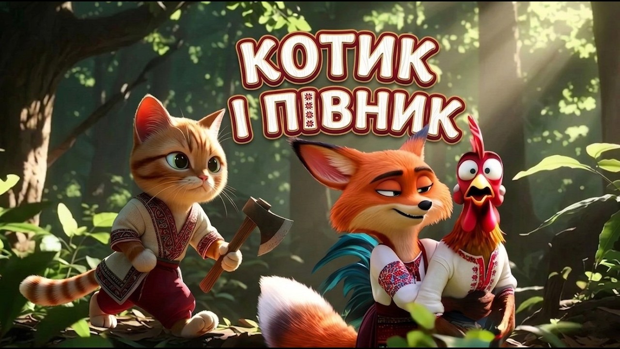Котик і півник. Українська народна казка. Мультфільм для дітей