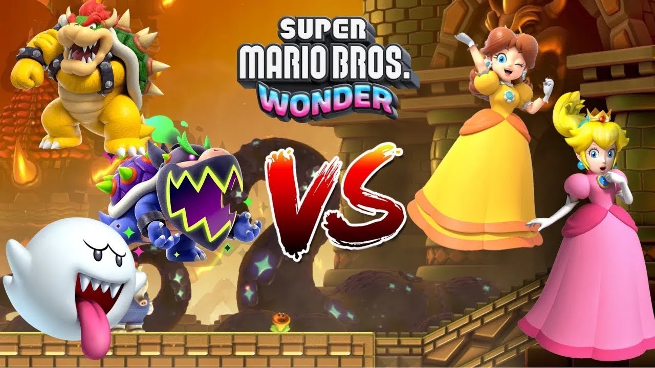 Super Mario Bros. Wonder - Peach and Daisy - All Bosses (2 Player)
