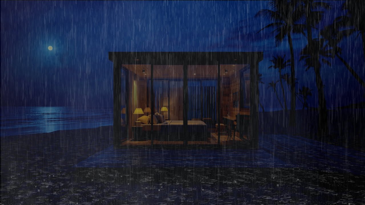 Heavy Rain Sounds on Oceanfront Glass House | Fall Asleep Fast Tonight