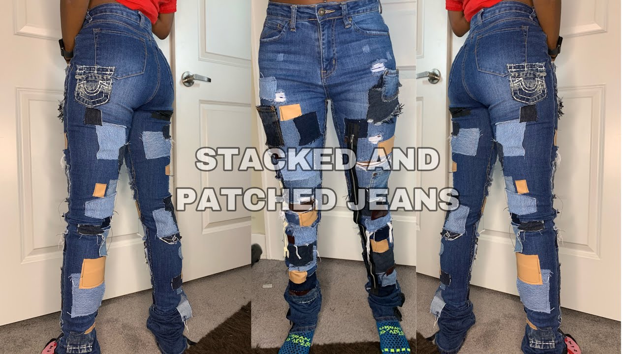 PATCHED AND STACKED JEANS|  sewn patches on jeans and extended pants