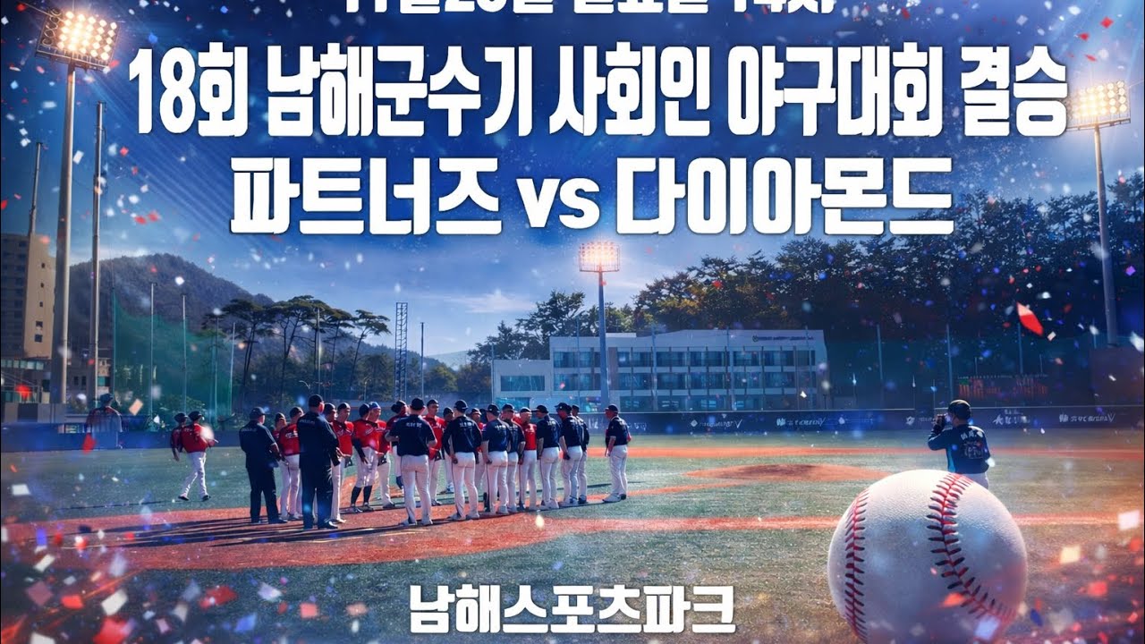 11월 23일 14시 남해군수기 사회인야구대회 결승입니다 다이아몬드 vs 파트너즈 경기입니다