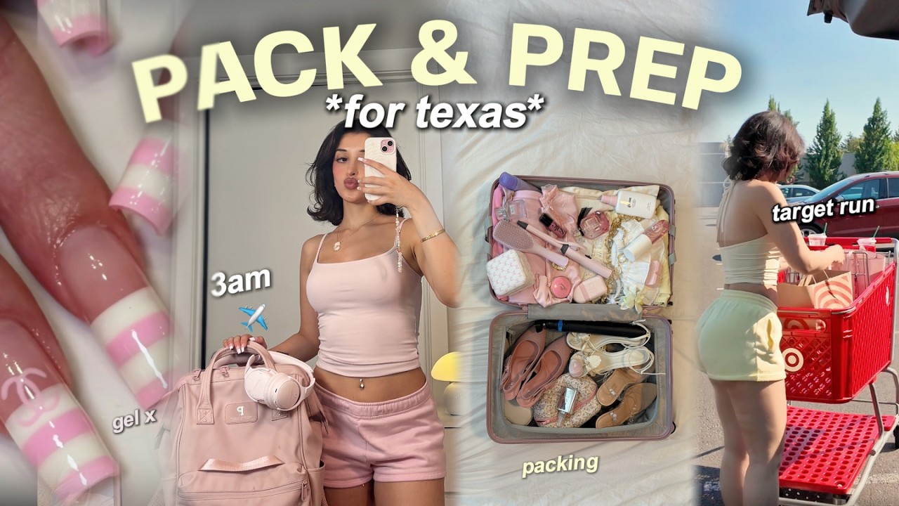 PACK & PREP with me FOR TEXAS ♡ travel essentials, glow up | catching red eye ✈