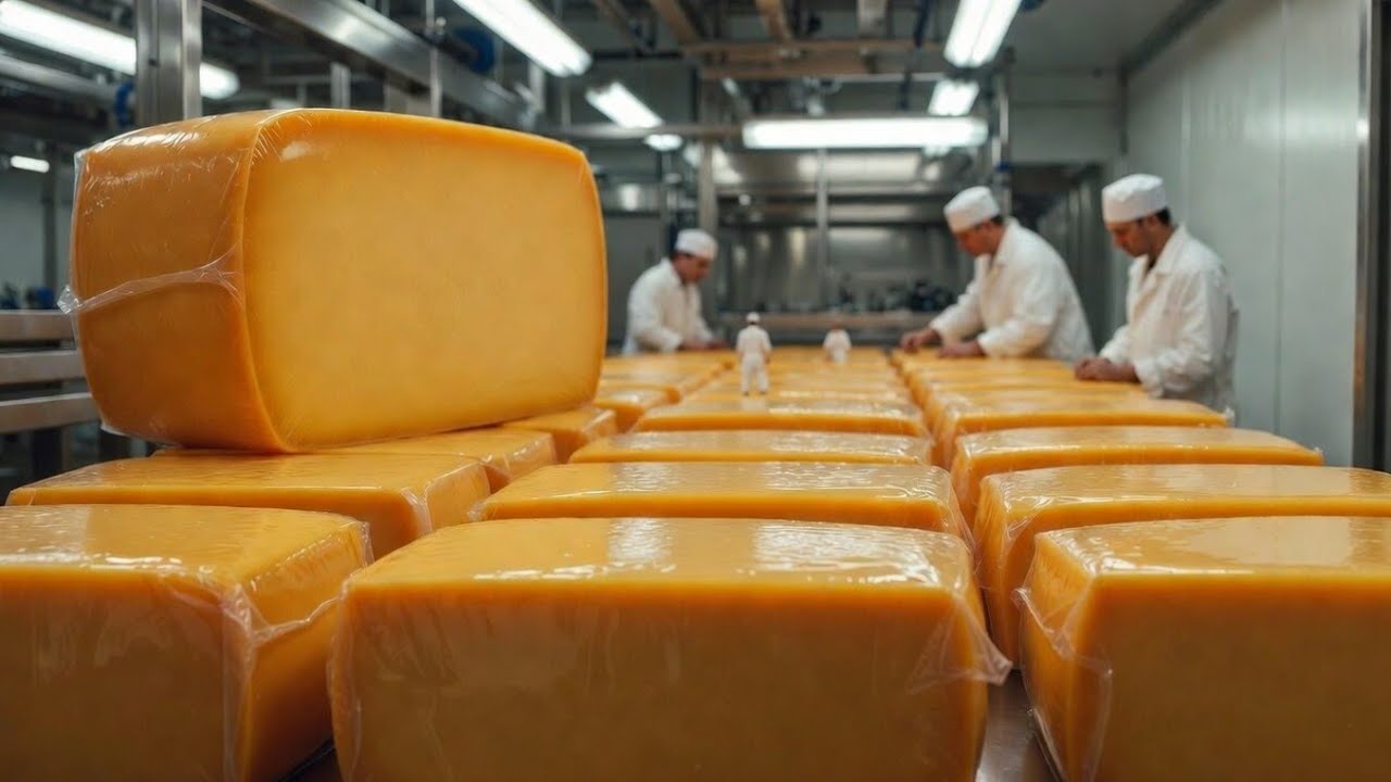 How Cheddar Cheese is Made in Factory 🧀