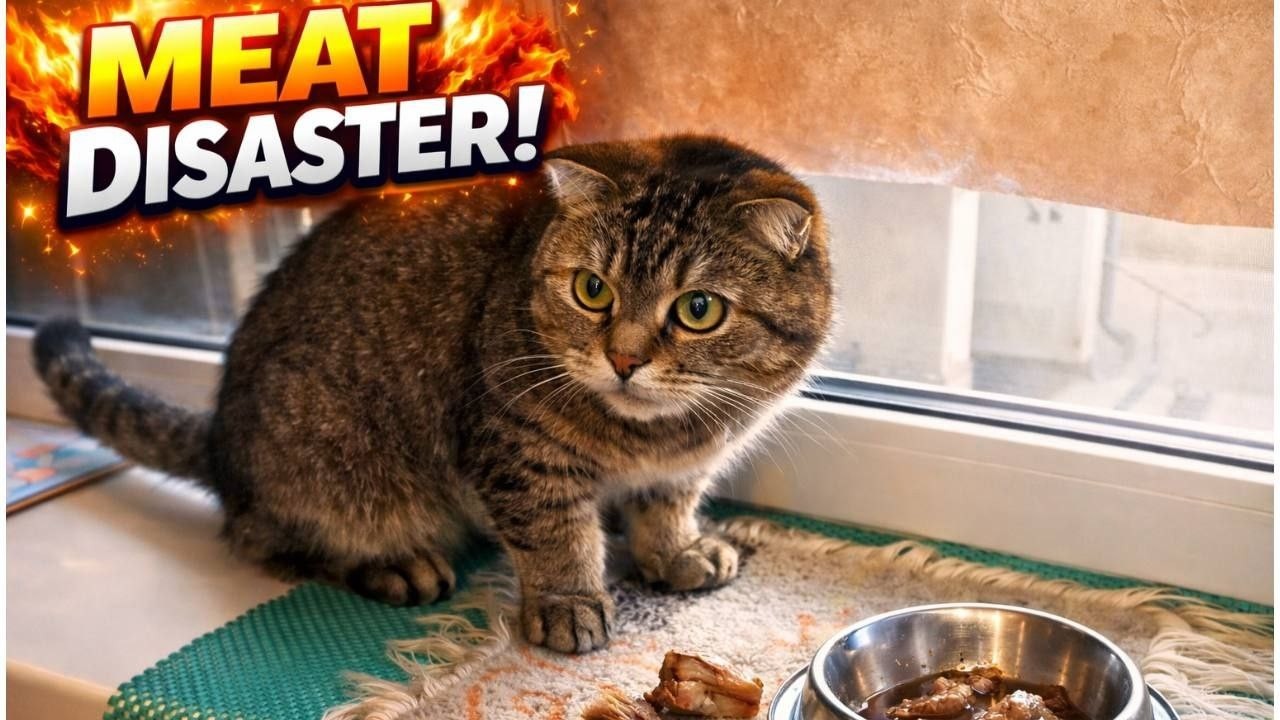 🥩 Little predator in action! Watch how my cat loves raw meat 🐈