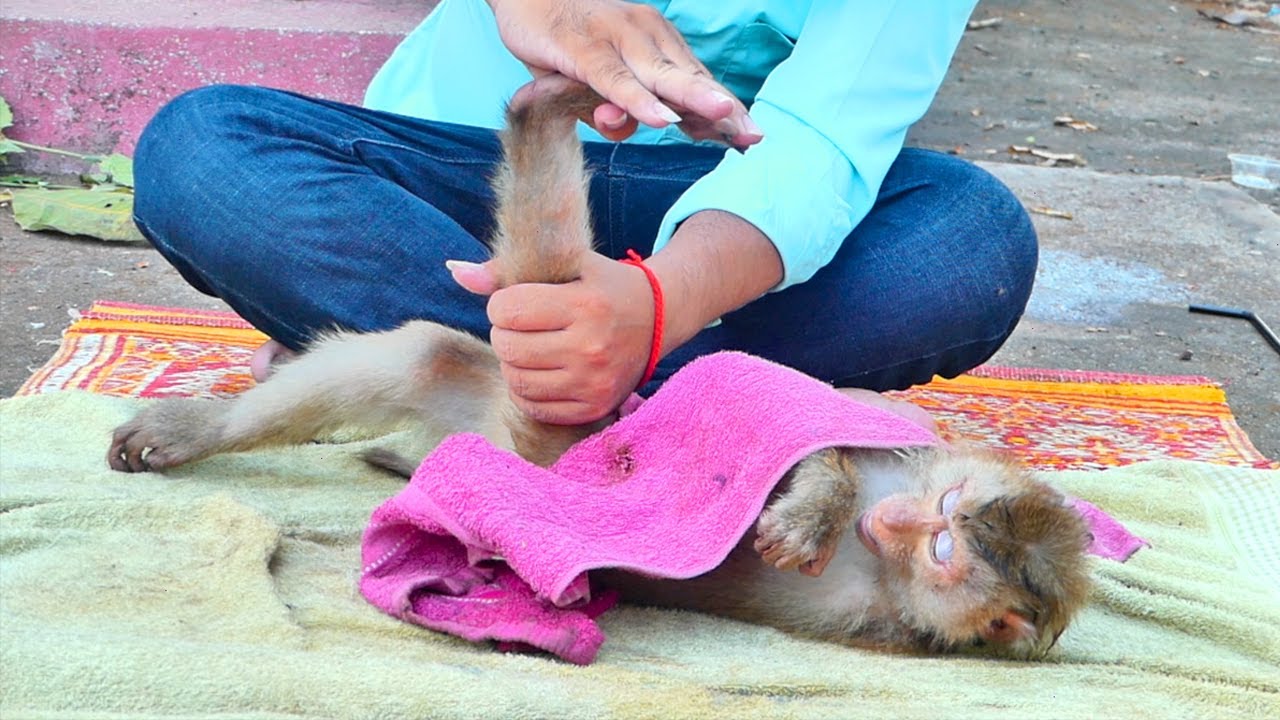 Beloved girl MOKA Massages and do movement fibers by guy with love - he want to help to walk better