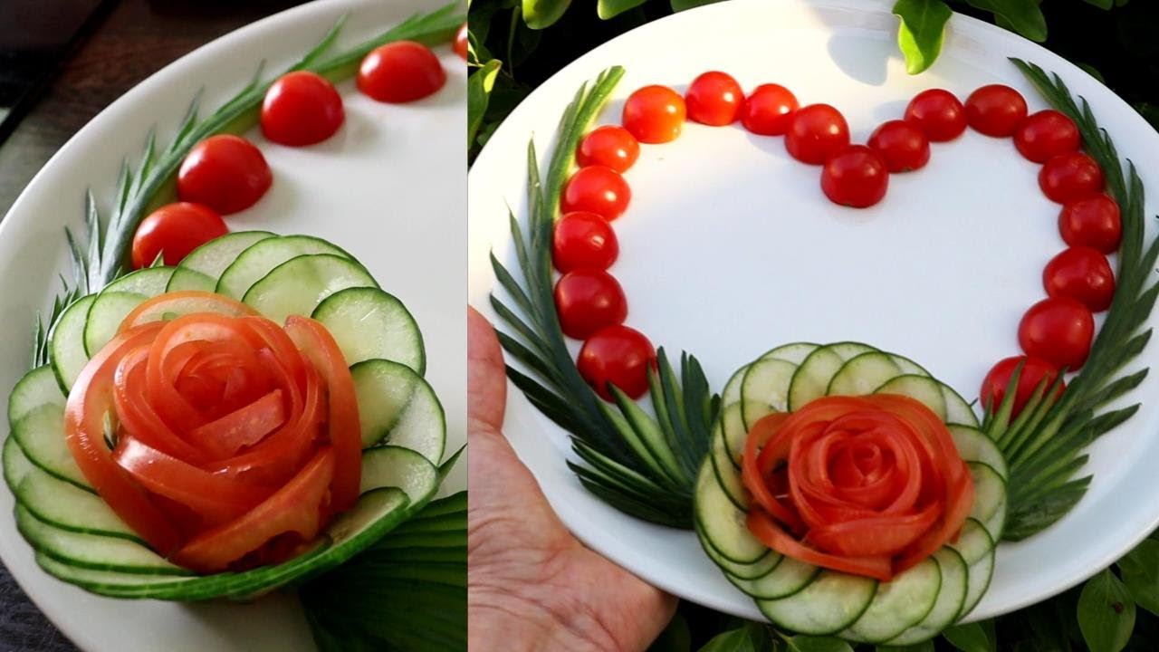 Super Salad Decoration Ideas - Cucumber & Tomato Rose Carving Garnish