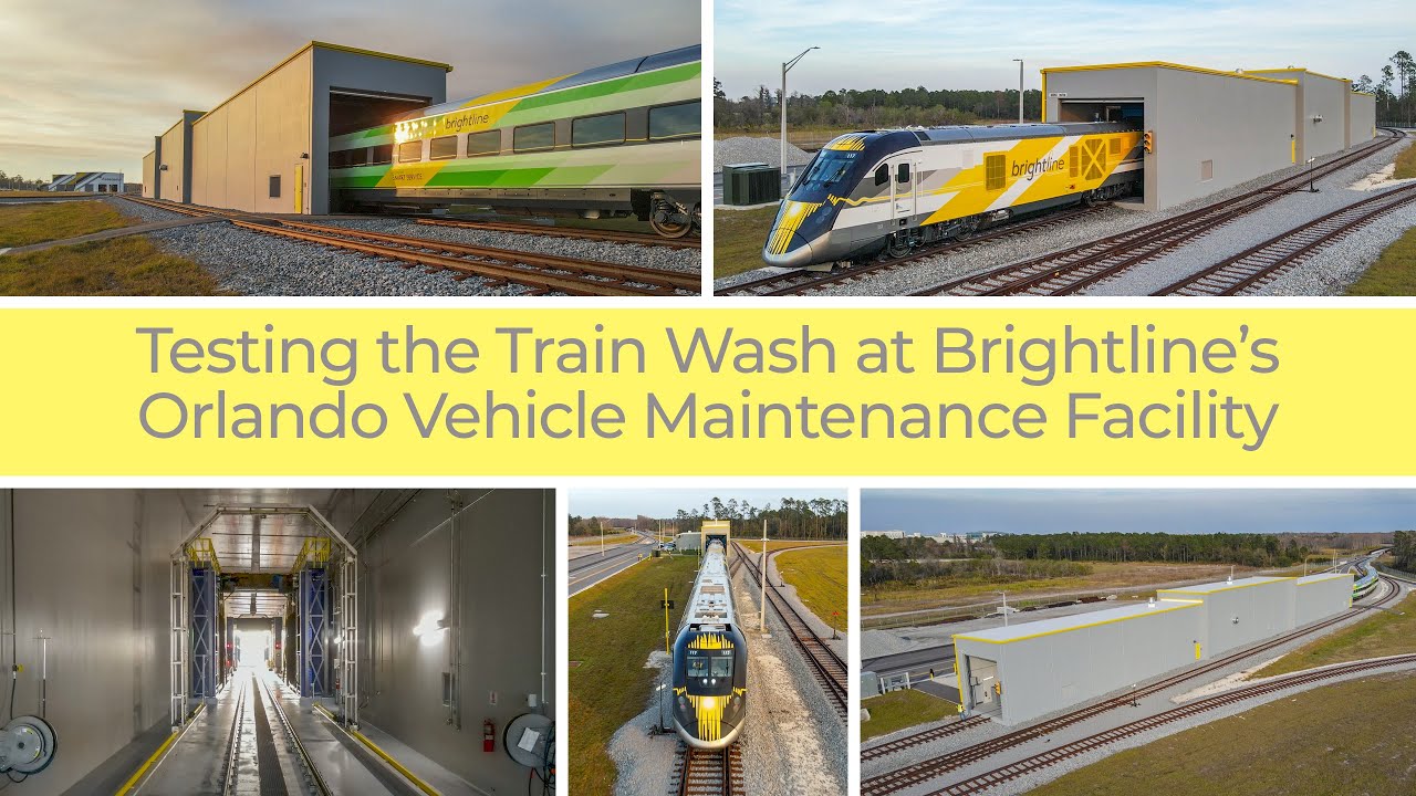 Testing the Train Wash at Brightline's Orlando Vehicle Maintenance Facility