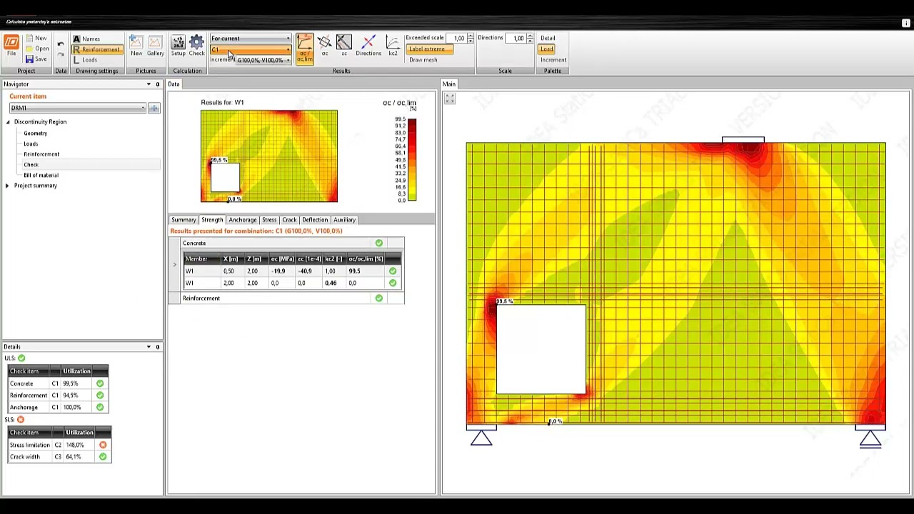 08_Grasshopper, Sofistik, Idea Statica - Wall with opening_Strut-and-Tie, Stress Field, FEM