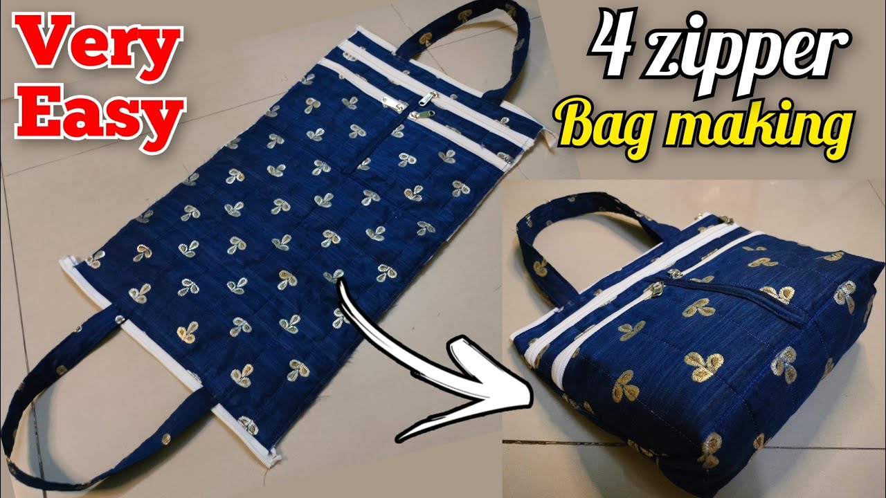 4 Pockets wala bag -  Ladies handbag making at home| handbag cutting and stitching / purse/ tote bag