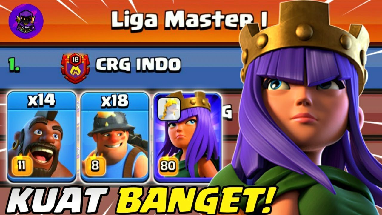 AUTO JUARA LIGA!! QUEEN CHARGE + MINER + HOG RIDER (HYBRID) - STRATEGI WAR TH 14 | COC INDONESIA