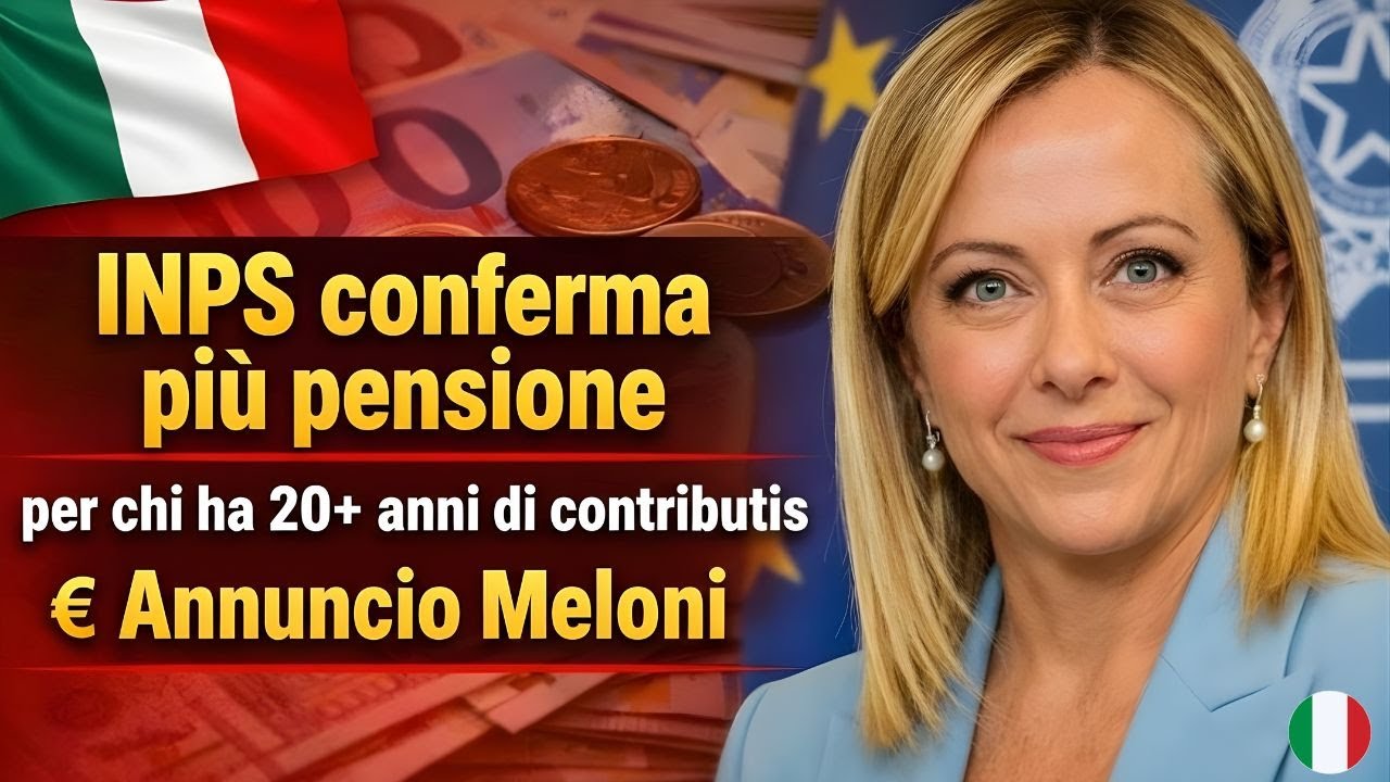 INPS conferma pi&ugrave; pensione per chi ha 20+ anni di contributi 💶 Annuncio Meloni