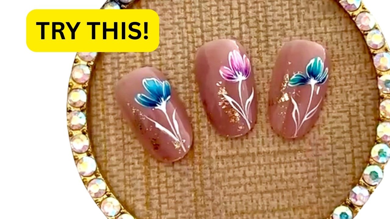 Easy for beginners spring flowers nail art with gelpolish