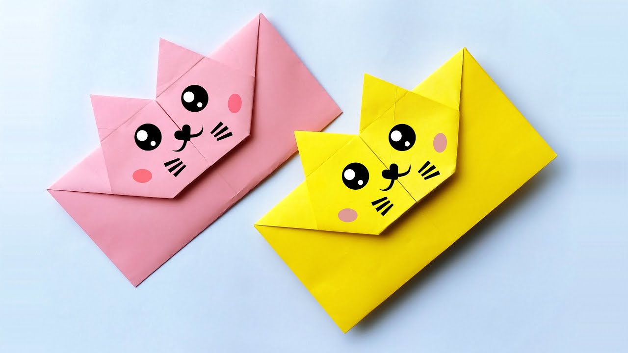 Origami Cat Heart Envelope 🐱🧡 | Making Paper Envelope At Home | DIY Easy Paper Emoji Envelope