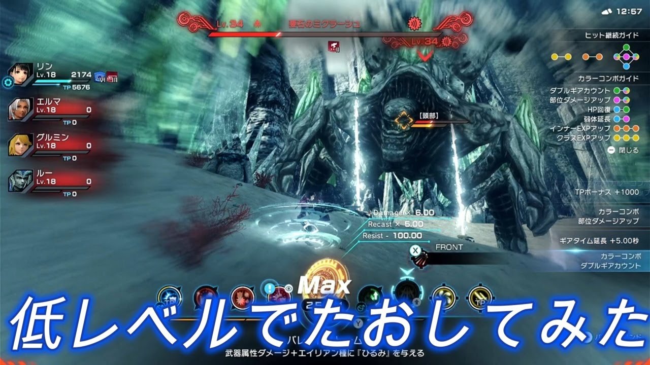 要石のミクラーシュLv34を低レベルでたおしてみた。パーティの平均Lv18【ゼノブレイドクロスDE】