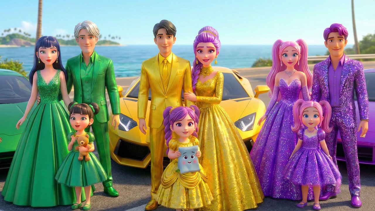 😱OMG! Golden Family VS Emerald Family VS Amethyst Family on Magic SPORTCARS! | KPOP Demon Hunters