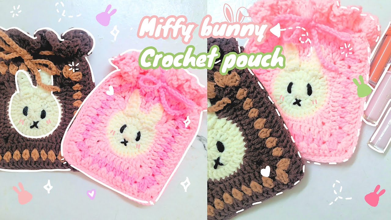 🩷Miffy granny square pouch | Bunny | drawstring cute bag 🩷