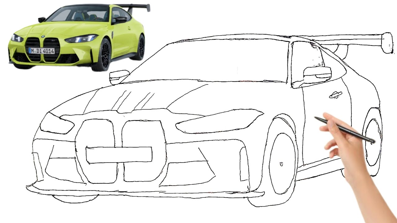 How to draw 🔥BMW M4🔥 competition pencil outline sketch easy tutorial for beginners#bmwM4 #art#video🤔