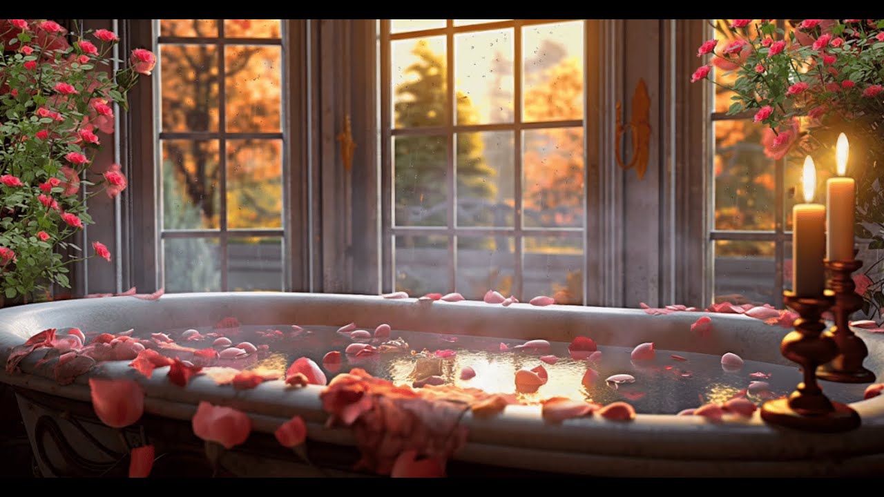 1 Hour Romantic Bath Ambience 🌹 Candlelight, Rose Petals & Cozy Relaxation Candlelit Rose Bath 🌹