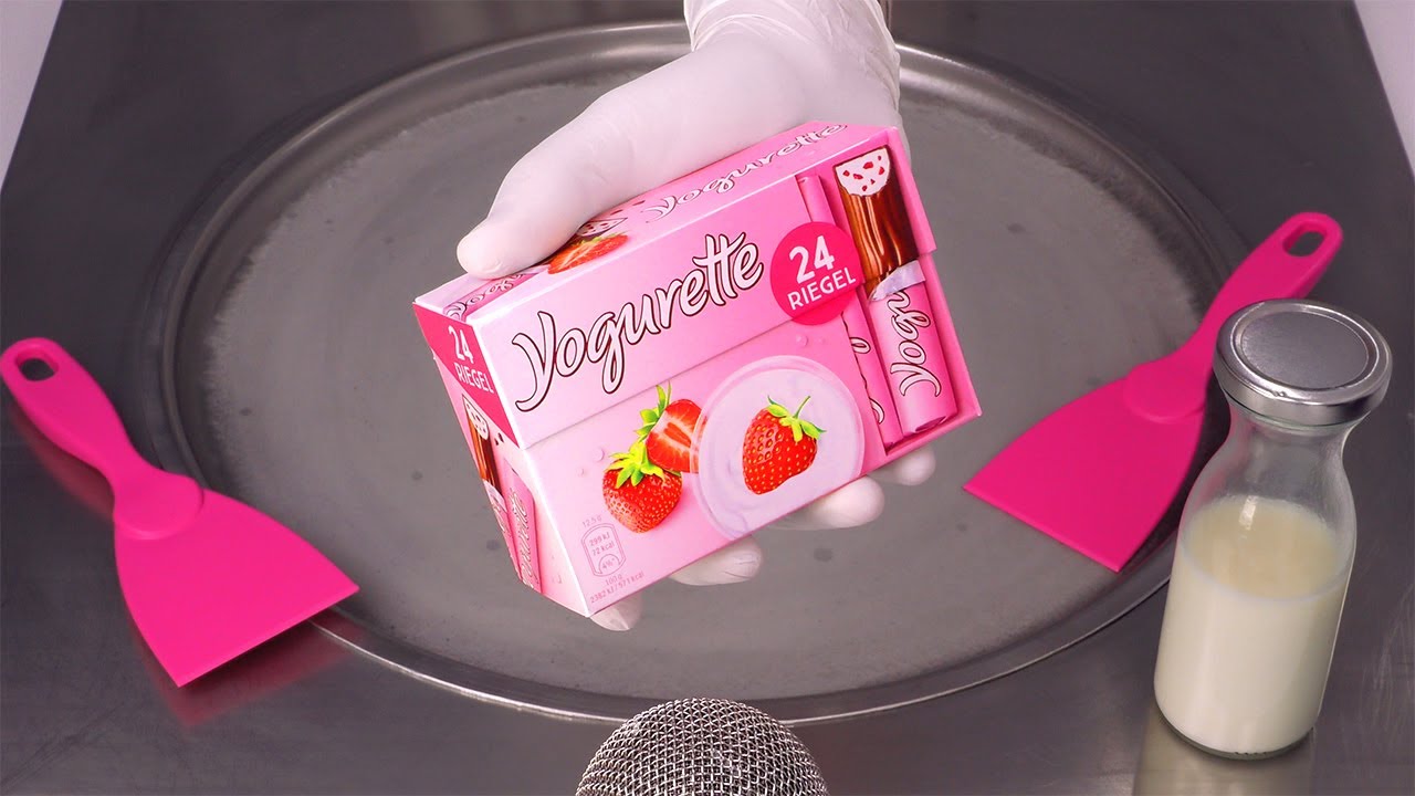 ASMR | Yogurette Ice Cream Rolls - how to make Strawberry Yoghurt Chocolate Bars to Ice Cream | Food