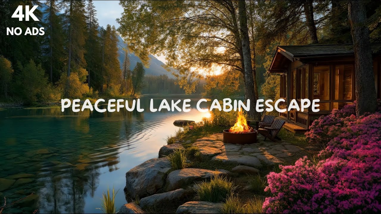 Peaceful Lake Cabin Escape | Campfire, Forest & Water Sounds for Relaxation (4K No Ads)