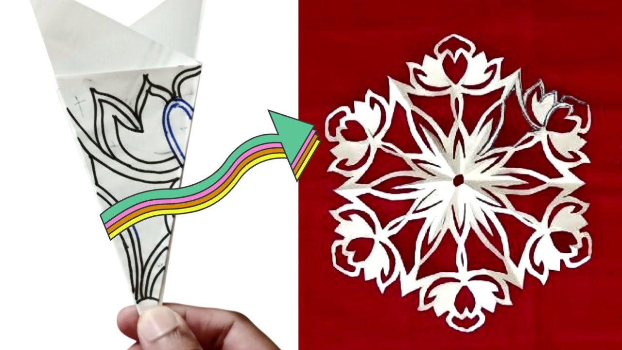 Paper cutting flower design | paper snowflake design | Rangoli paper design
