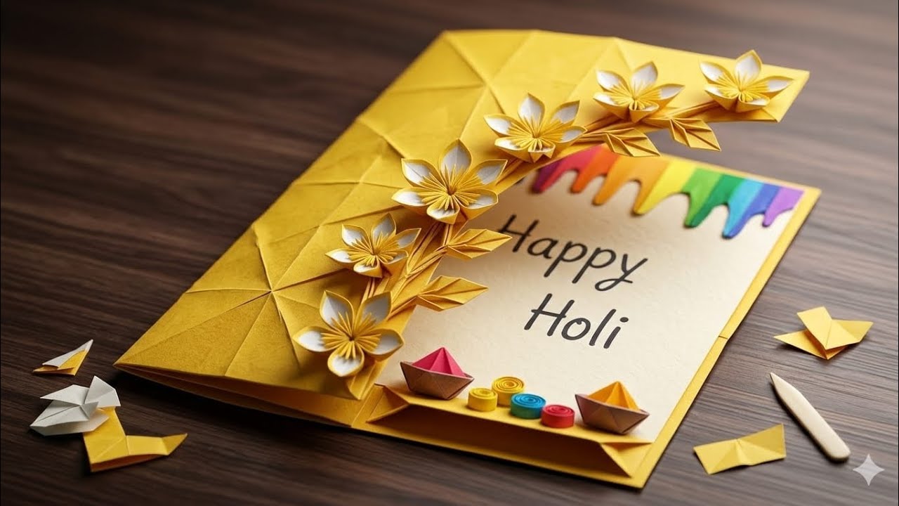 EASY ORIGAMI HOLI CARD.  HOLI GREETINGS CARD @ devikaorigamiworld 