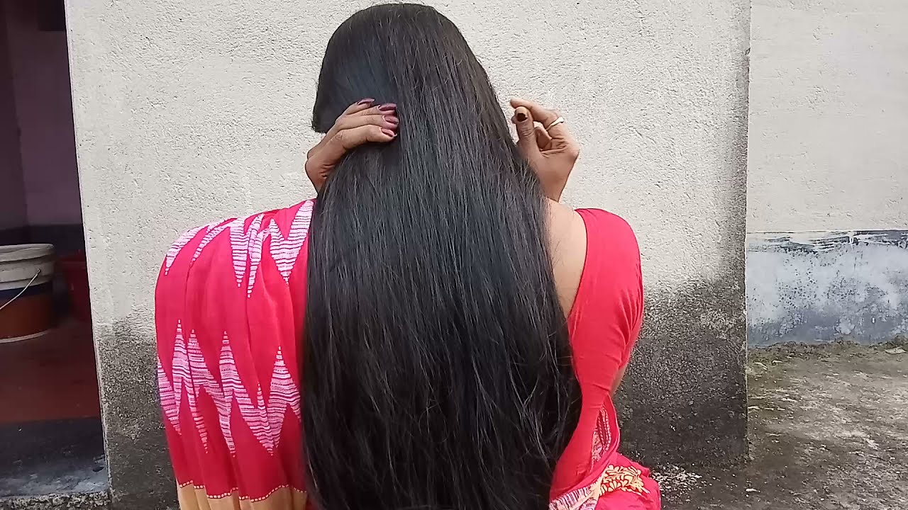 silky long hair bun opening play