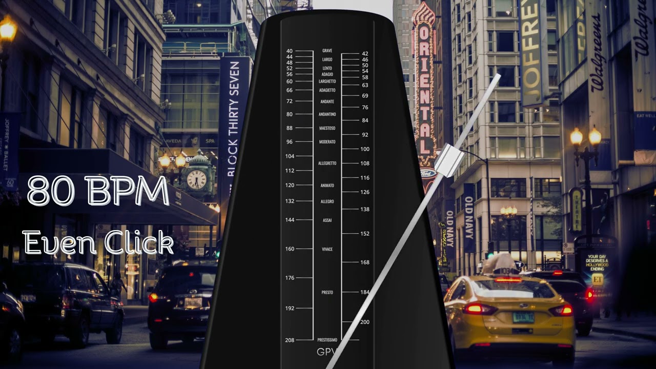 1-Hour 80 BPM Piano Metronome with Chicago Night Street View (Even Click) 🎹🌆