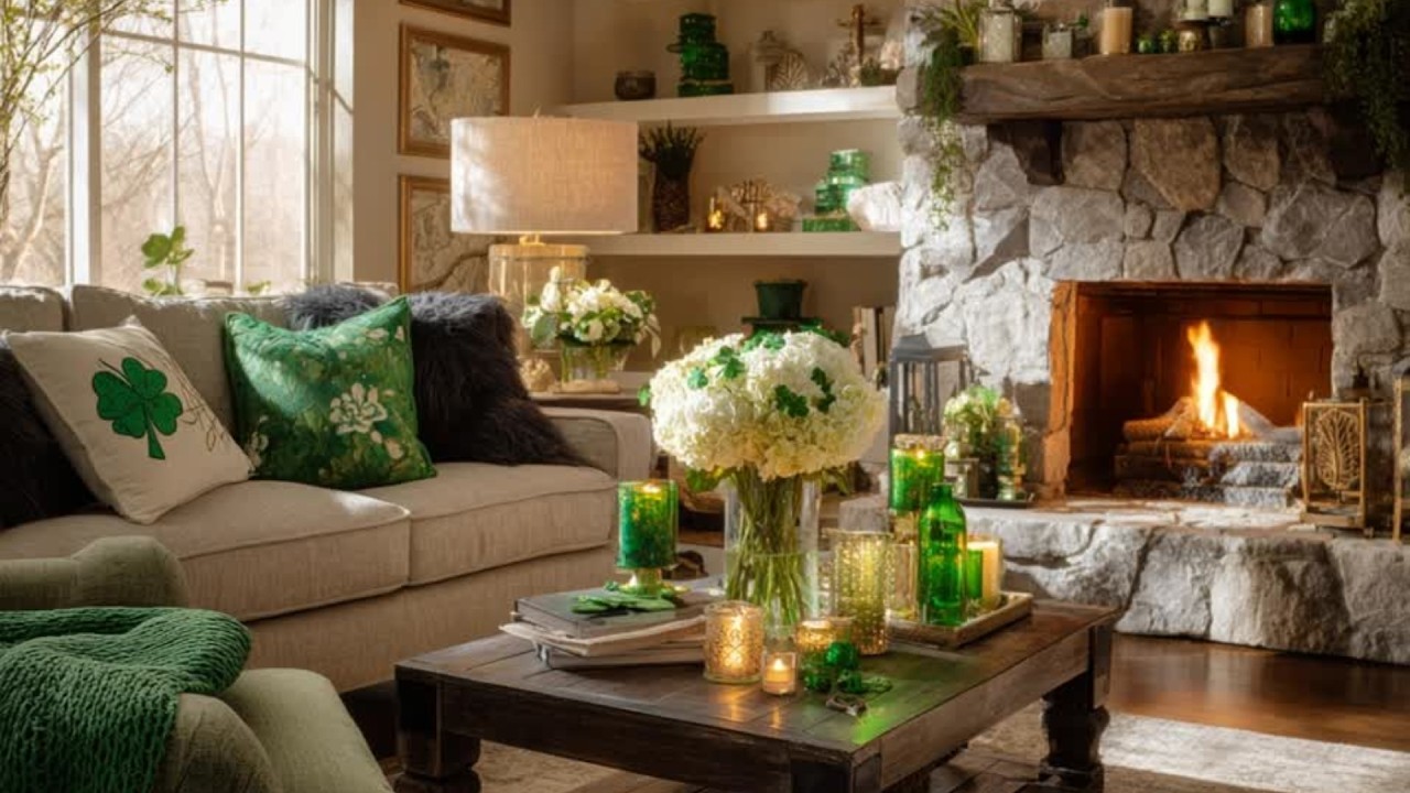 Cozy St  Patrick’s Day Fireplace Ambience 🍀🔥 Overcast Day & Pure Fire Crackling | No Music
