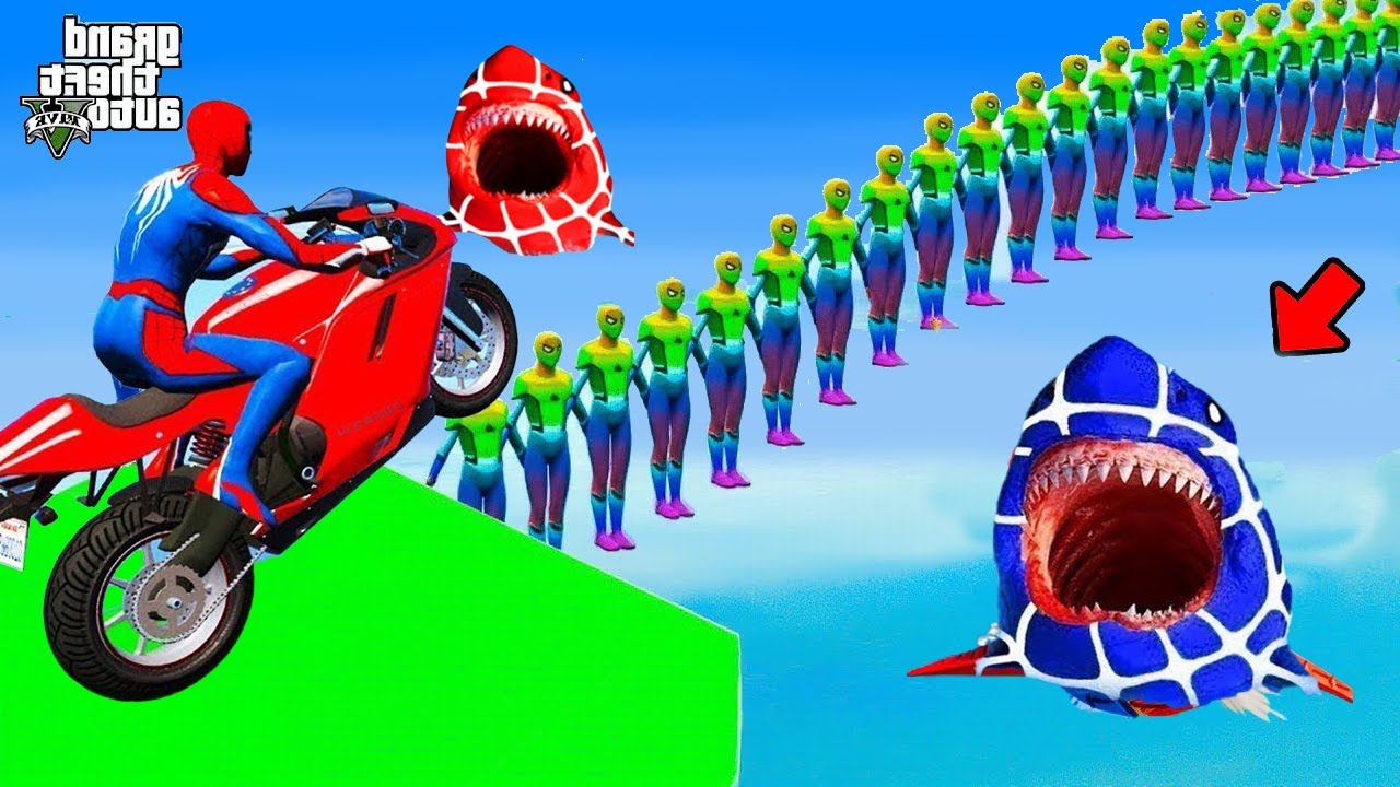 الأبطال الخارقين على القضبان دوامة قمع جسر SPIDER MAN!on Motorcycle in Spiral🐱‍💻🐱‍🏍 Bridge Stunt