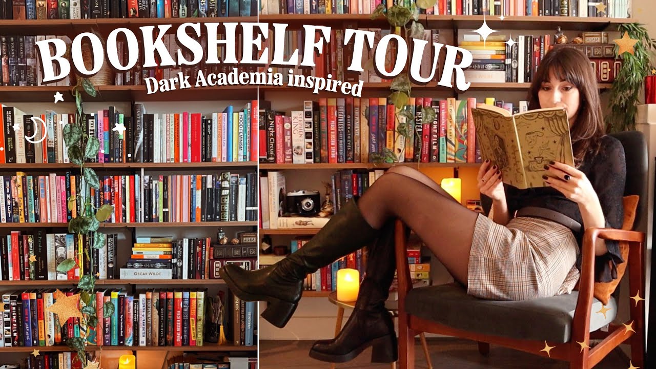 bookshelf tour 🕯️🌙 cozy dark academia aesthetic home library