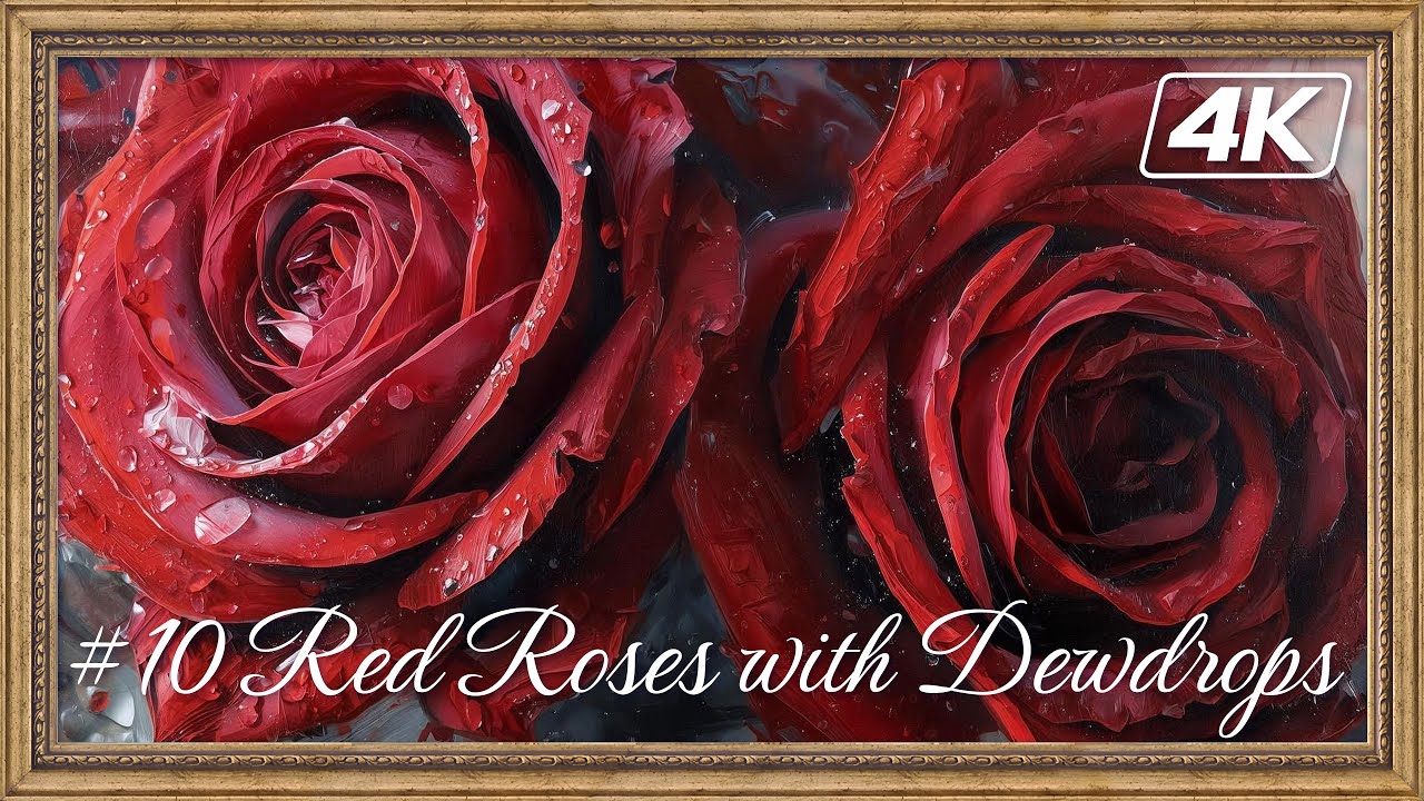 Timeless Florals #09 | Red Roses with Dewdrops (Oil Painting) | 4K Art Wallpaper | 2 Hours