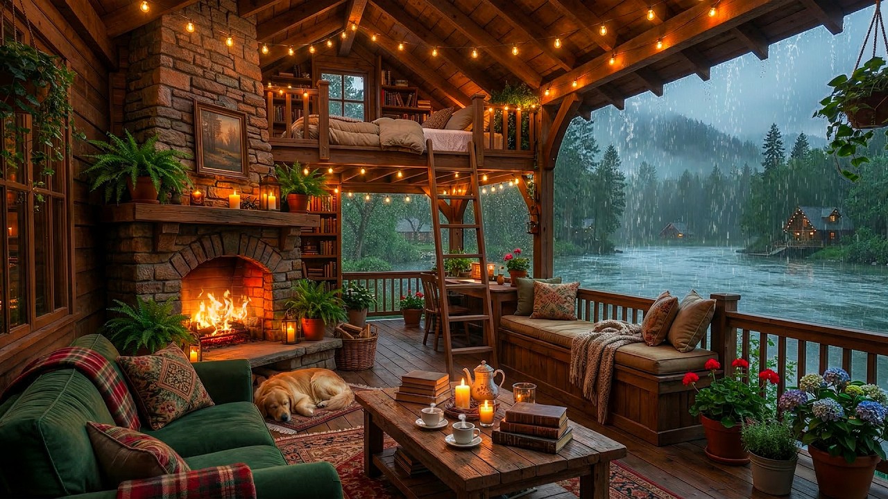 Cozy Rain Coffee Shop ☕ Soft Jazz Piano & Fireplace Sounds for Work & Study