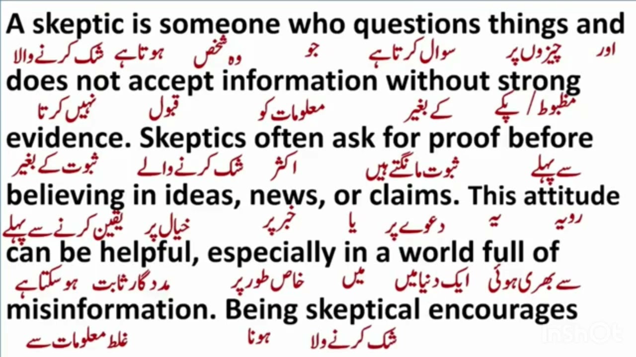 //skeptic /شک کرنے والا//English translation||Vocabulary||words meaning||