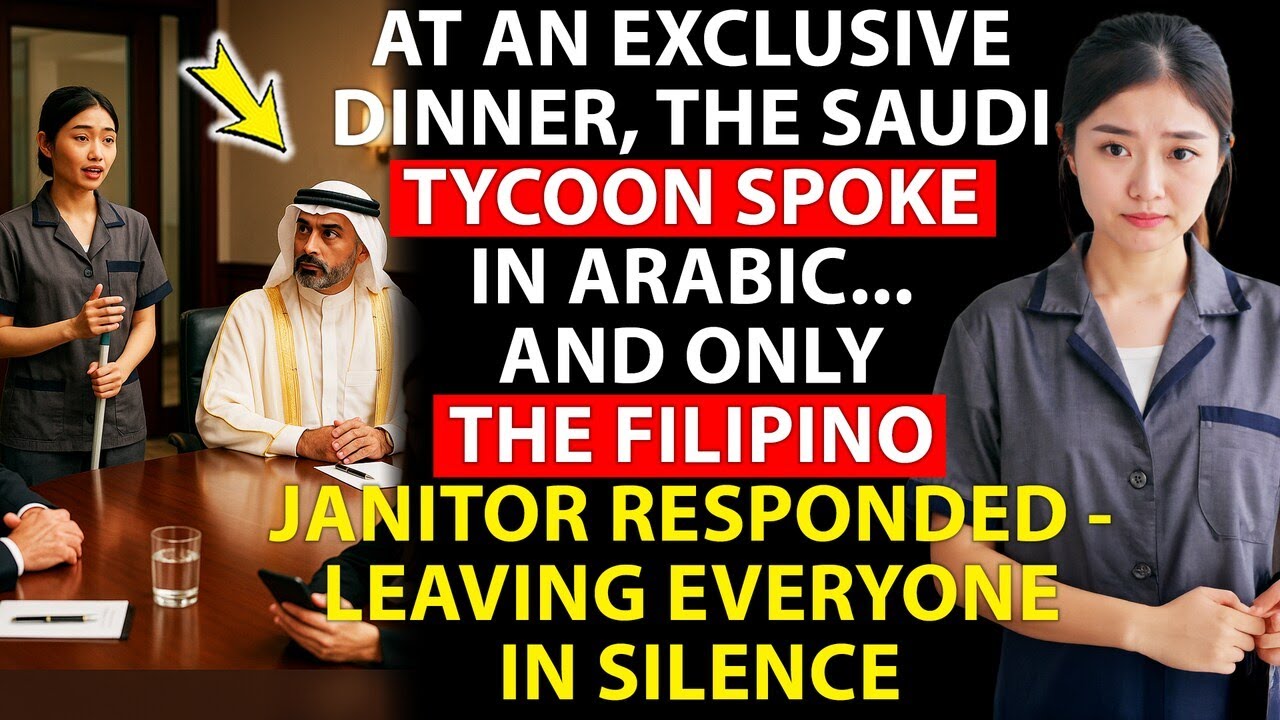 At an exclusive dinner, the Saudi tycoon spoke in Arabic, and only the Filipino janitor responded...