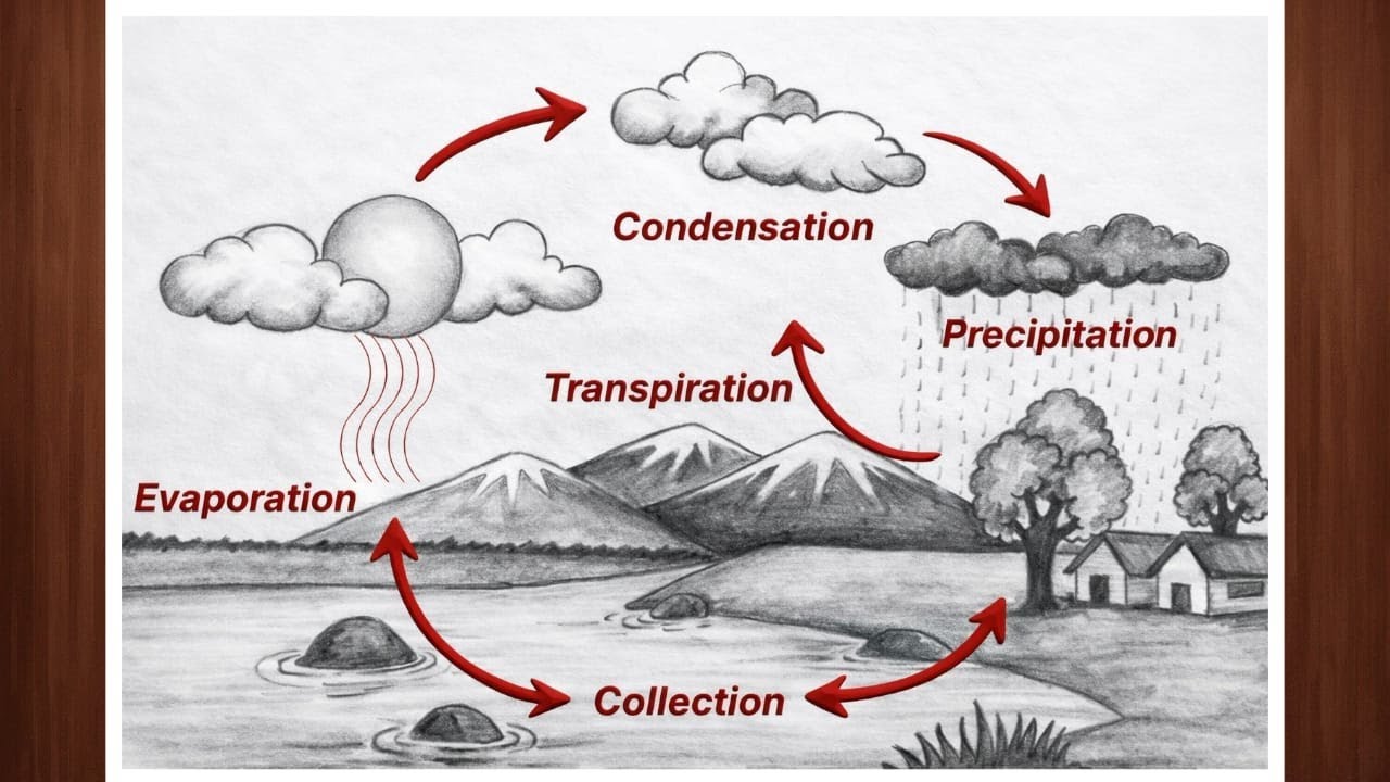 Draw a Well Labelled Diagram of Water Cycle | Water Cycle Drawing Easy and Beautiful|Zumlas Artistry