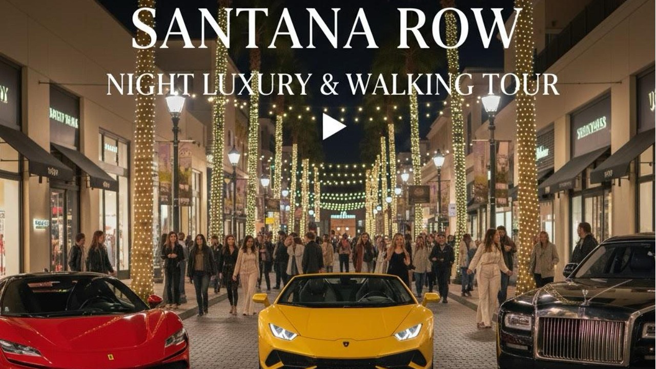 4K Ultra HD Night Walking Tour Santana Row | Bay Area l California l USA 🇺🇸
