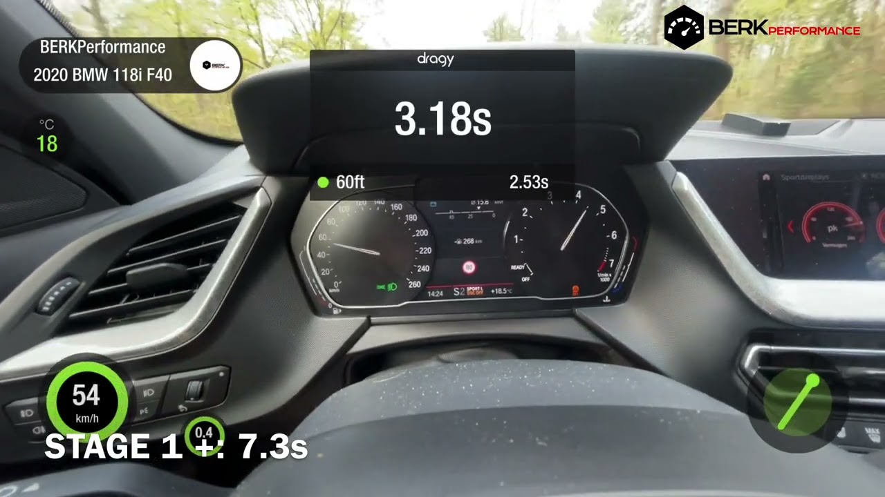 195HP BMW 118i F40 2020 Stock vs Stage 1 Acceleration 0-100 | BERKPerformance Chiptuning