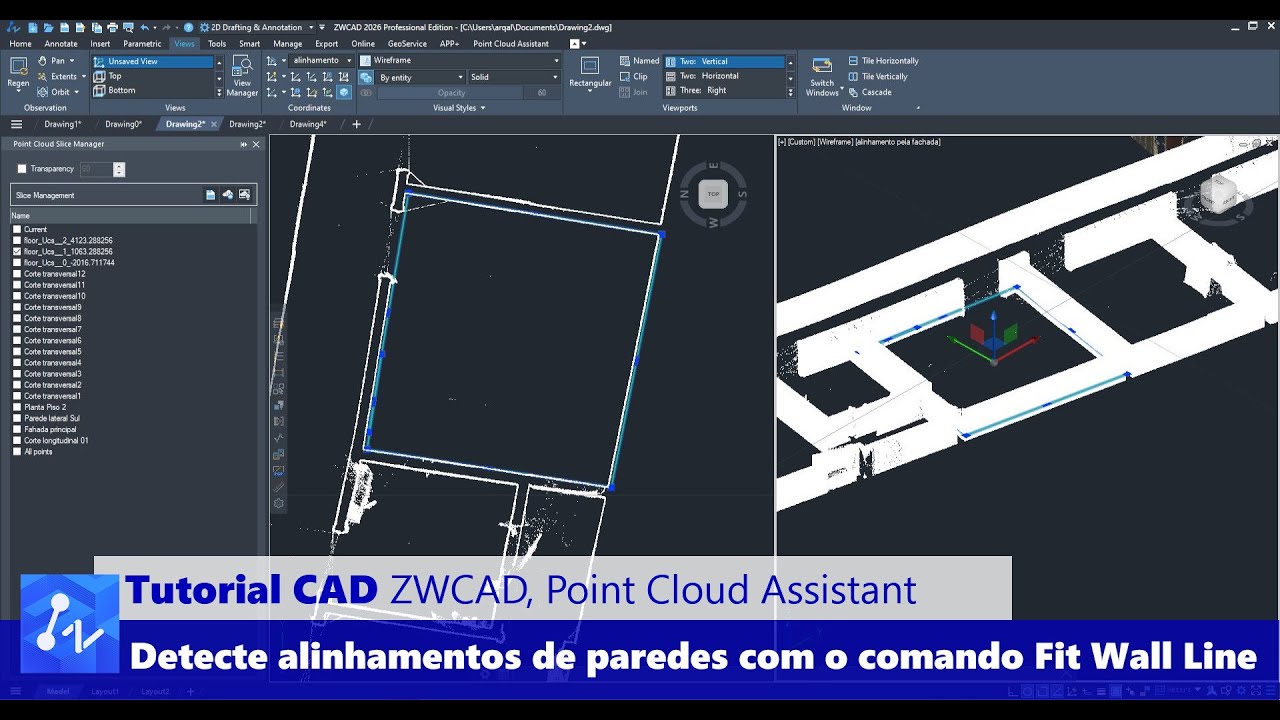 Point Cloud Assistant para o ZWCAD: Como Detectar Alinhamentos de Paredes na Nuvem de Pontos