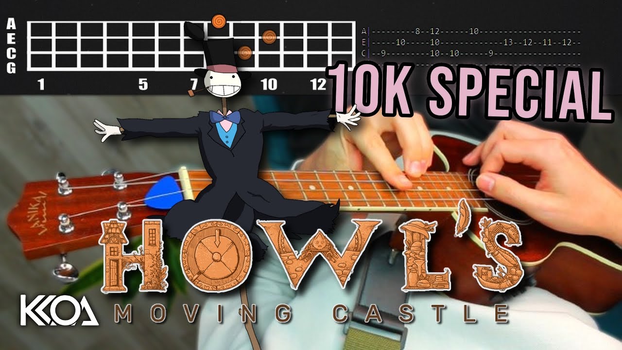 Howls Moving Castle MERRY GO ROUND OF LIFE Ukulele Tutorial with Tabs | 10K Sub Special