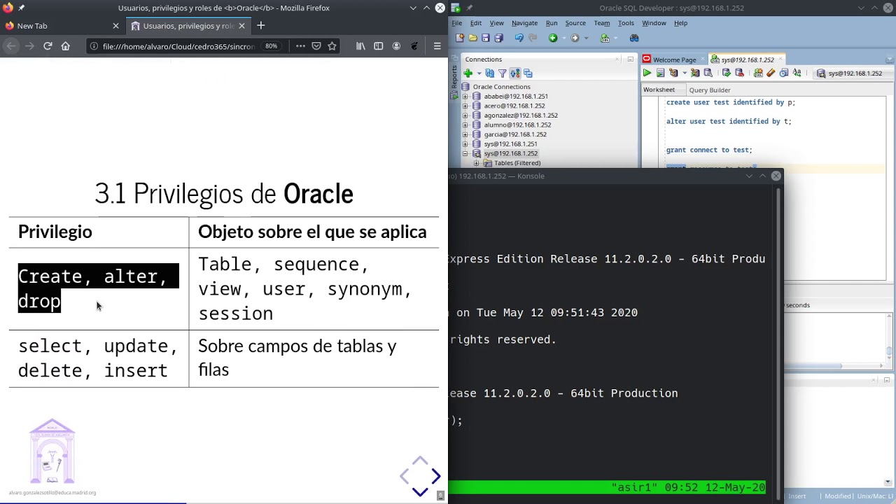 Usuarios, privilegios y roles en Oracle