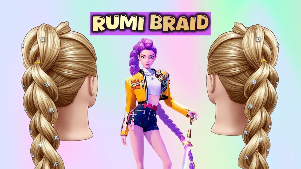 💎 Rumi K-Pop Demon Hunters Hairstyle 🐉✨ 💜| Easy Braid Tutorial😻