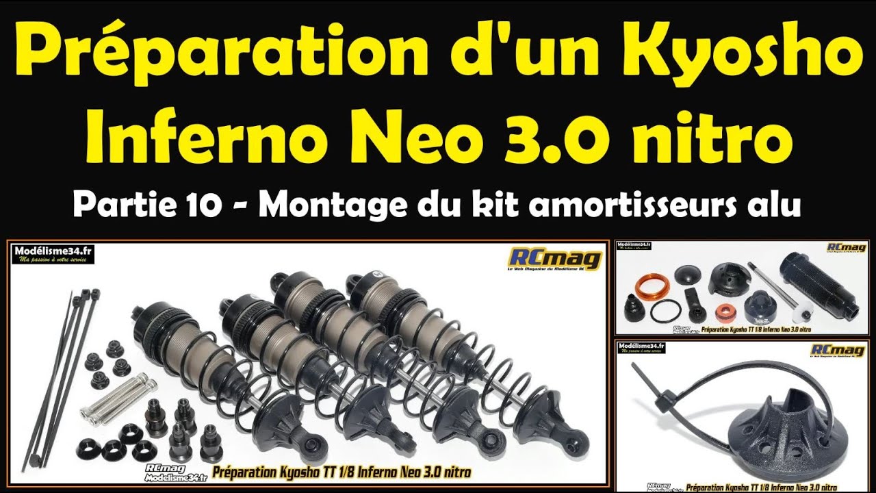 Préparation d'un buggy TT 1/8 Kyosho Neo 3.0 - Partie 10 montage du kit amortisseurs alu