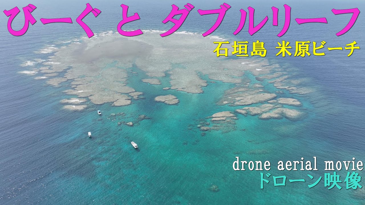 石垣島 米原ダブルリーフ(ドローン空撮)と びーぐ Japan, Okinawa, Ishigaki Island, Yonehara Double Reef [Drone aerial movie]