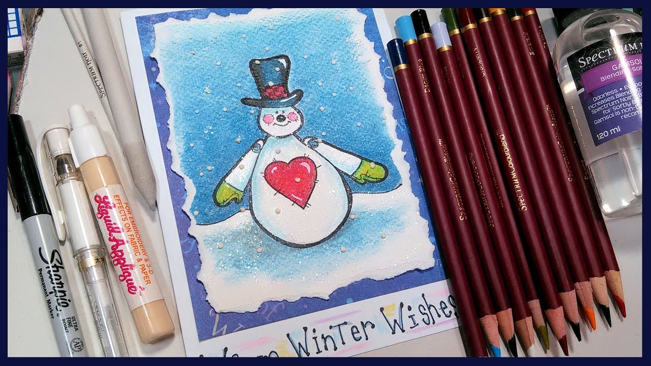 Stamp School: How to Blend Colored Pencil with Gamsol & Use Liquid Applique